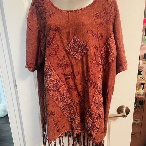 Brown embroidered fringe tunic - Picture 2 of 7